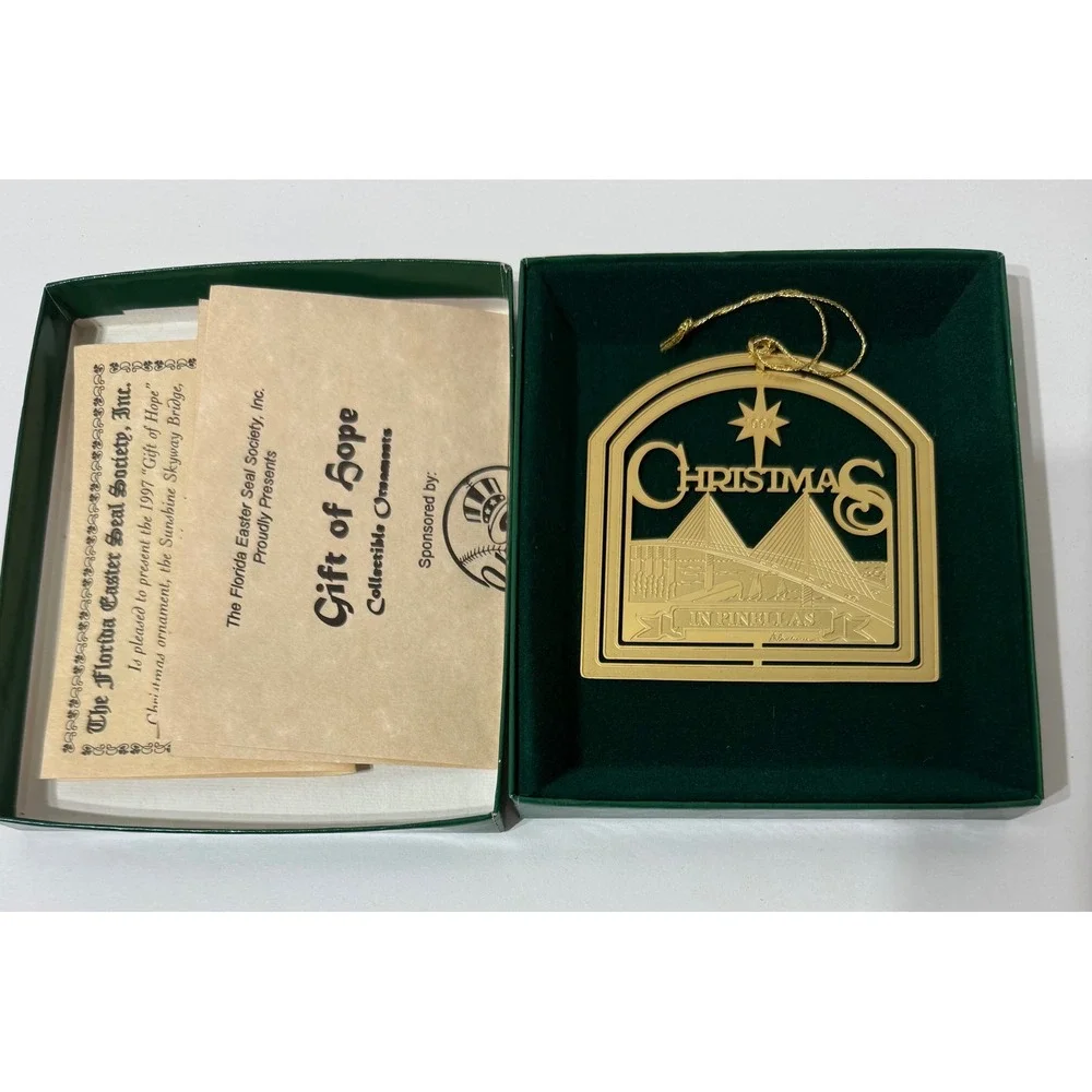 1997 Florida EasterSeal Society 24k GoldBrass Sunshine SkywayBridge Ornament 992